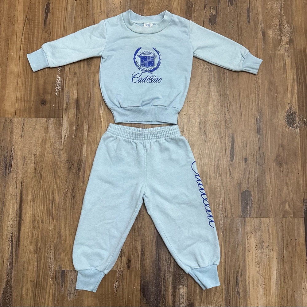 VTG 80s Retro Baby Infant Cadillac Light Blue Lounge Sweat Set Crewneck Set